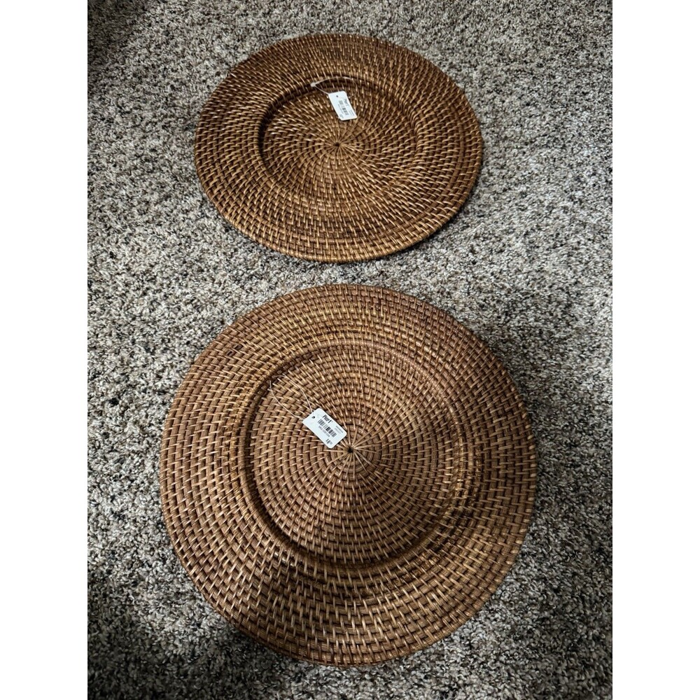 Pier 1 Woven Rattan Charger Plates Set of 2 Brown Indonesia New With Tags